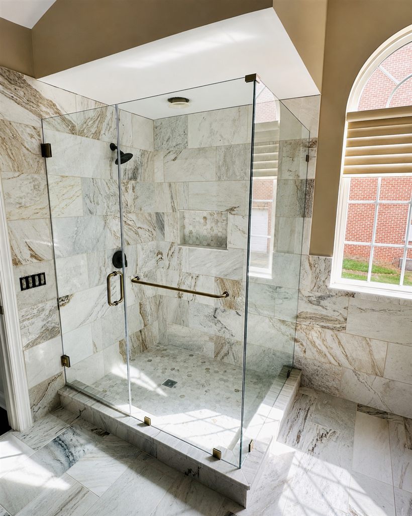 Custom frameless corner glass shower enclosure